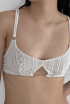 画像6: Valley Lace Baundeau Brassiere WH| ブラジャー・ノンパテッドブラ・レース・パッド用ポケット付き・ホワイト | Lilose リローズ【サイズ交換NG】   日本製   (6)