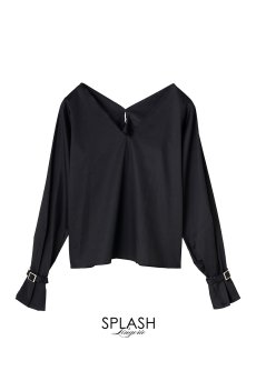 画像1: Desir Front gathers Blouse Basic BK |トップス・ブラウス・ブラック・コットン | Lilose リローズ【サイズ交換NG・クーポン割引対象外】  日本製   (1)