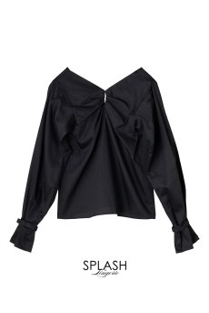 画像2: Desir Front gathers Blouse Basic BK |トップス・ブラウス・ブラック・コットン | Lilose リローズ【サイズ交換NG・クーポン割引対象外】  日本製   (2)