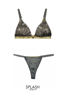 画像1: Satin Luxe Weekend Set  BOWIE | ノンワイヤーブラ＆ショーツセット・フロントホック・Tバック・クロコダイル柄・ディープグリーン・ポーチ付き | maimia マイミア【サイズ交換NG】  日本製・高級ランジェリー   (1)