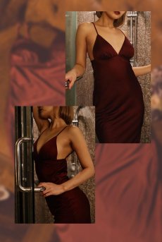 画像18: ドレス（カップ付き・ワインレッド・バックオープン・ポーチ付き） 【送料無料】   日本製・高級ランジェリー   (18)