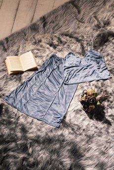 画像19: Daydream Set Mercury Blue  | キャミソール＆バックスリット入りスカート2点セット・スカイブルー・ストレッチサテン・ポーチ付き | maimia マイミア【サイズ交換NG】  日本製・高級ランジェリー   (19)