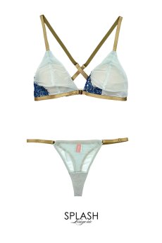画像1: Lace Weekend Set BLUE MARTINI | ノンワイヤーブラ＆ショーツセット・フロントホック・Tバック・フレンチリバーレース・ペールブルー・ポーチ付き | maimia マイミア【サイズ交換NG・クーポン割引対象外】 日本製・高級ランジェリー   (1)