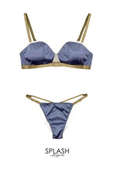 画像1: Lace Driving Set AZZURO| ノンワイヤーブラ＆ショーツセット・ブルー×ホワイト・ポーチ付き | maimia マイミア【サイズ交換NG・クーポン割引対象外】 日本製・高級ランジェリー   (1)