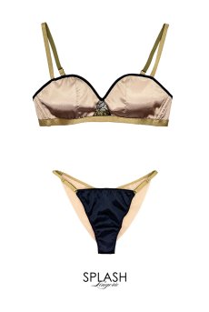 画像1: Lace Driving Set COMPLICE| ノンワイヤーブラ＆ショーツセット・ダークネイビー×ベージュ・ポーチ付き | maimia マイミア【サイズ交換NG・クーポン割引対象外】 日本製・高級ランジェリー   (1)
