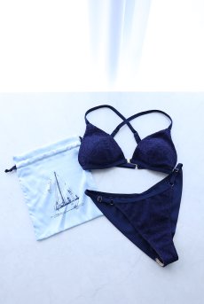 画像3: LACE CRUIISNG SET | ノンワイヤーブラ＆ショーツセット・スイムウェア兼用２WAY・ネイビー・ポーチ付き | maimia マイミア【サイズ交換NG・クーポン割引対象外】 日本製・高級ランジェリー   (3)