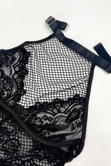 画像11: 【先行予約】10％OFF｜L514-TED｜レース切り替えロングスリップ＆Tバックショーツセット（シースルー・ストレッチ・ブラック）｜Muse Line｜インポートランジェリー輸入下着・ランジェリー (11)