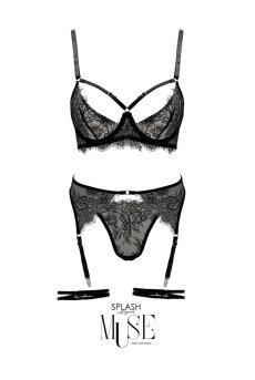 画像1: Luna 3-pcs set｜ブラ＆ガーターベルト＆Tバック＆レッグバンド4点セット（ワイヤー入り・アイラッシュレース）｜Muse Line｜インポートSexyランジェリー【即日発送・サイズ交換NG・メール便対象】輸入下着・ランジェリー   (1)