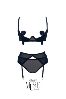 画像1: Jahi 4-pcs set｜オープンブラ＆ガーターベルト＆オープンショーツ＆ニプレス4点セット（ワイヤー入り）｜Muse Line｜インポートSexyランジェリー【即日発送・サイズ交換NG・メール便対象】輸入下着・ランジェリー   (1)