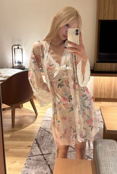 画像12: 【先行予約 10％OFF】Flora babydoll robe set｜ベビードール＆ガウン＆Tバック（クリームイエロー・純白レース・3点セット）｜Muse Line｜インポートSexyランジェリー【即日発送・サイズ交換NG・メール便対象】輸入下着・ランジェリー   (12)