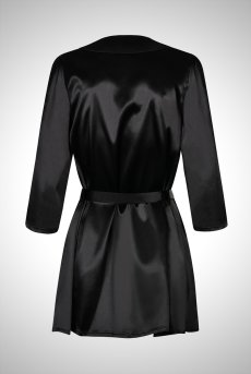 画像2: Satinia robe black | ストレッチサテンの七分袖ローブ＆Tバックセット・黒・立体レース装飾   | 高級Sexyランジェリー Obsessive【即日発送・サイズ交換NG】輸入下着・ランジェリー   (2)