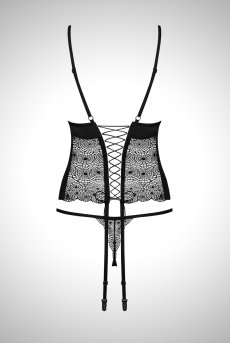 画像2: 在庫限り｜XLサイズ｜Sharlotte corset | ガーターベルト付きソフトコルセット＆Tバック2点セット・ファスナー付き・ブラック・タンガ   | 高級Sexyランジェリー Obsessive【即日発送・サイズ交換NG・メール便対象】輸入下着・ランジェリー  (再入荷なし) (2)