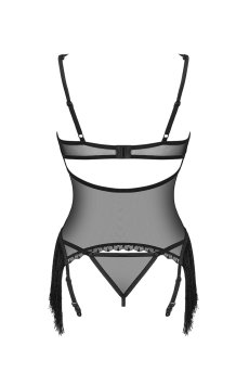 画像2: Sherila corset thong |  ガーターベルト付きコルセット＆タンガ2点セット（シースルー・フリンジ・チュールレース・ブラック）  | Obsessive 高級Sexyランジェリー【即日発送・サイズ交換NG】輸入下着・ランジェリー    (2)