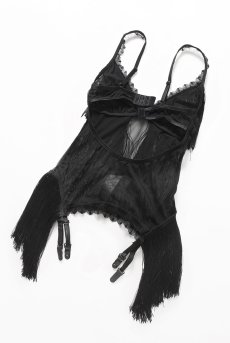 画像11: Sherila corset thong |  ガーターベルト付きコルセット＆タンガ2点セット（シースルー・フリンジ・チュールレース・ブラック）  | Obsessive 高級Sexyランジェリー【即日発送・サイズ交換NG】輸入下着・ランジェリー    (11)