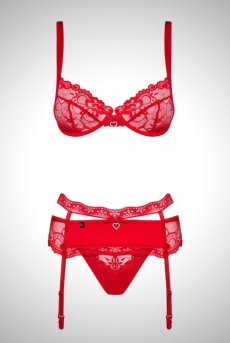 画像1: Heartina set 3pcs red | 一枚レースブラ＆ガーターベルト＆Tバック3点セット・ノンパテッドブラ・赤   | 高級Sexyランジェリー Obsessive【即日発送・サイズ交換NG】輸入下着・ランジェリー   (1)