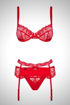 Heartina set 3pcs red | 一枚レースブラ＆ガーターベルト＆Tバック3点セット・ノンパテッドブラ・赤   | 高級Sexyランジェリー Obsessive【即日発送・サイズ交換NG】輸入下着・ランジェリー 