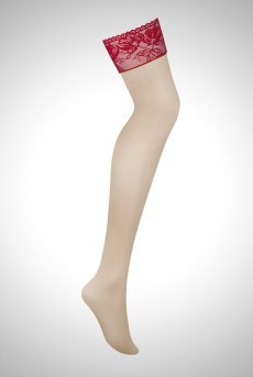 画像1: Lacelove stockings |ガーターストッキング ・肌側シリコンなし・赤×ベージュ| obsessive 高級Sexyランジェリー【即日発送・サイズ交換NG】※メール便対象※輸入下着・ランジェリー   (1)