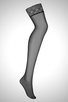 画像1: Shibu stockings | モダンなジオメトリック・レースのガーターストッキング ・黒・肌側シリコンストッパーなし   | 高級Sexyランジェリー Obsessive【即日発送・サイズ交換NG】※メール便対象※輸入下着・ランジェリー   (1)