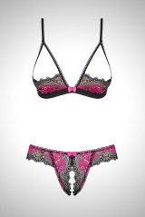 Tulia cupless set | HOTピンクが映えるオープンバストブラ＆クロッチレスタンガ・オープンクロッチ・ホットピンク×ブラック   | 高級Sexyランジェリー Obsessive【即日発送・サイズ交換NG・メール便対象】輸入下着・ランジェリー  
