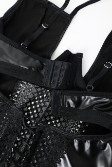画像14: Norides corset ＆ thong |  ガーターベルト付きコルセット＆タンガ2点セット（ワイヤーあり・レザー・レース・ブラック）  | Obsessive 高級Sexyランジェリー【即日発送・サイズ交換NG】輸入下着・ランジェリー    (14)