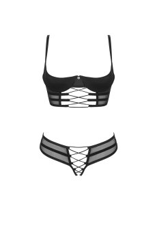 画像1: Roxelia 2 pcs crotchless set | トップレスブラ&クロッチレスタンガ 2点セット（オープンバスト・オープンクロッチ・ワイヤー入り・シースルー・ブラック）| Obsessive 高級Sexyランジェリー【即日発送・サイズ交換NG】輸入下着・ランジェリー   (1)