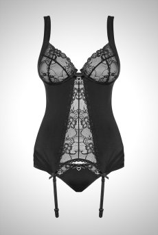 画像1: Heartina corset black | レースブラ＆ガーターベルト付きスリーインワン＆ブラジリアンショーツセット・黒   | 高級Sexyランジェリー Obsessive【即日発送・サイズ交換NG】輸入下着・ランジェリー   (1)