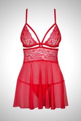 在庫限り｜XLサイズ｜838 BAB 3 red | ストラッピーブラ付きベビードール＆Tバックセット・朱レッド・花柄レース   | 高級Sexyランジェリー Obsessive【即日発送・サイズ交換NG・メール便対象】輸入下着・ランジェリー  （再入荷なし）