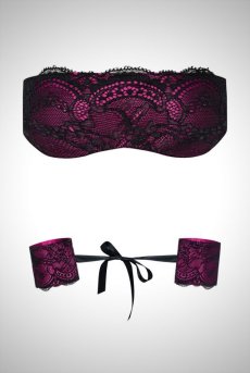 画像1: Roseberry 2pcs set | アイマスク＆手枷2点セット・光沢ピンクパープル×黒レース   | 高級Sexyランジェリー Obsessive【即日発送】※メール便対象※輸入下着・ランジェリー   (1)