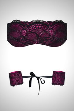 Roseberry 2pcs set | アイマスク＆手枷2点セット・光沢ピンクパープル×黒レース   | 高級Sexyランジェリー Obsessive【即日発送】※メール便対象※輸入下着・ランジェリー 