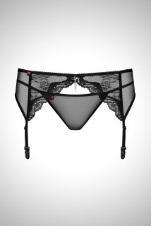 Charms garter belt thong | 花柄ガーターベルト＆Tバックセット・黒