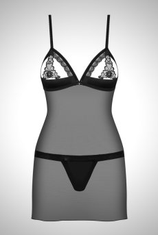 画像1: 在庫限り｜XLサイズ｜865 CHE 1 chemise | モード感漂うスリップドレス＆タンガ セット・トップカバー付きオープンバスト・Ｔバック・シースルー・ブラック   | 高級Sexyランジェリー Obsessive【即日発送・サイズ交換NG・メール便対象】輸入下着・ランジェリー  (再入荷なし)(再入荷なし) (1)