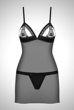 在庫限り｜XLサイズ｜865 CHE 1 chemise | モード感漂うスリップドレス＆タンガ セット・トップカバー付きオープンバスト・Ｔバック・シースルー・ブラック   | 高級Sexyランジェリー Obsessive【即日発送・サイズ交換NG・メール便対象】輸入下着・ランジェリー (再入荷なし)(再入荷なし)