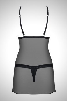画像2: 在庫限り｜XLサイズ｜865 CHE 1 chemise | モード感漂うスリップドレス＆タンガ セット・トップカバー付きオープンバスト・Ｔバック・シースルー・ブラック   | 高級Sexyランジェリー Obsessive【即日発送・サイズ交換NG・メール便対象】輸入下着・ランジェリー  (再入荷なし)(再入荷なし) (2)