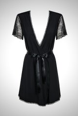 在庫限り｜MIAMOR robe black | 半袖レース使いストレッチガウン＆Tバックセット ・ガウン＆Tバックセット   | 高級Sexyランジェリー Obsessive【即日発送・サイズ交換NG】輸入下着・ランジェリー  (再入荷なし)