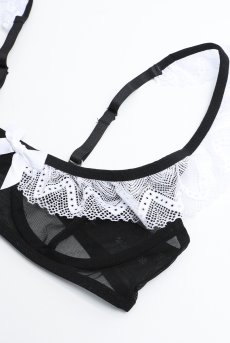 画像14: Naughty Maid 3-pcs costume｜メイドコスチューム風ランジェリー｜ブラ＆オープンショーツ＆カチューシャ3点セット（ワイヤーあり・シースルー・黒） | Obsessive 高級Sexyランジェリー【即日発送・サイズ交換NG・メール便対象】輸入下着・ランジェリー   (14)
