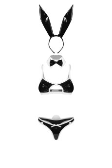 画像3: Night Bunny 4-pcs costume｜バニーガールコスチューム風ランジェリー｜ブラ＆Tバックショーツ＆チョーカー＆カチューシャ4点セット（ワイヤーなし・エナメル・黒） | Obsessive 高級Sexyランジェリー【即日発送・サイズ交換NG・メール便対象】輸入下着・ランジェリー   (3)