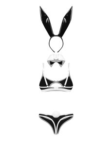 画像4: Night Bunny 4-pcs costume｜バニーガールコスチューム風ランジェリー｜ブラ＆Tバックショーツ＆チョーカー＆カチューシャ4点セット（ワイヤーなし・エナメル・黒） | Obsessive 高級Sexyランジェリー【即日発送・サイズ交換NG・メール便対象】輸入下着・ランジェリー   (4)