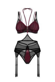 画像2: Parisel 3-pcs set｜ブラ＆タンガ＆ガータベルト3点セット（ワイヤーあり・シースルー・黒×赤） | Obsessive 高級Sexyランジェリー【即日発送・サイズ交換NG・メール便対象】輸入下着・ランジェリー   (2)