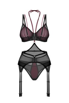 画像3: Parisel 3-pcs set｜ブラ＆タンガ＆ガータベルト3点セット（ワイヤーあり・シースルー・黒×赤） | Obsessive 高級Sexyランジェリー【即日発送・サイズ交換NG・メール便対象】輸入下着・ランジェリー   (3)