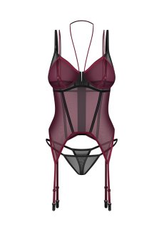 画像2: Parisel corset & thong| ガーターベルト付きコルセット＆タンガ2点セット（ワイヤーあり・シースルー・黒×赤）   | 高級Sexyランジェリー Obsessive【即日発送・サイズ交換NG・メール便対象】輸入下着・ランジェリー   (2)