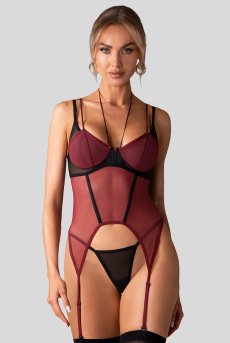 画像4: Parisel corset & thong| ガーターベルト付きコルセット＆タンガ2点セット（ワイヤーあり・シースルー・黒×赤）   | 高級Sexyランジェリー Obsessive【即日発送・サイズ交換NG・メール便対象】輸入下着・ランジェリー   (4)