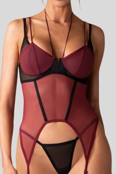 画像6: Parisel corset & thong| ガーターベルト付きコルセット＆タンガ2点セット（ワイヤーあり・シースルー・黒×赤）   | 高級Sexyランジェリー Obsessive【即日発送・サイズ交換NG・メール便対象】輸入下着・ランジェリー   (6)