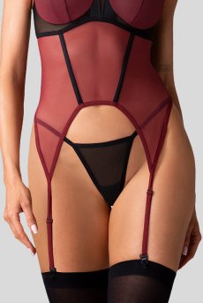 画像7: Parisel corset & thong| ガーターベルト付きコルセット＆タンガ2点セット（ワイヤーあり・シースルー・黒×赤）   | 高級Sexyランジェリー Obsessive【即日発送・サイズ交換NG・メール便対象】輸入下着・ランジェリー   (7)
