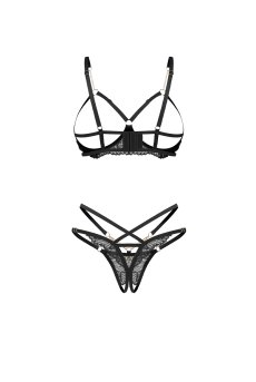 画像2: Matildea Black 2-pcs crotchless set ｜ブラ＆クロッチレスTバックショーツ2点セット（ワイヤーなし・オープンクロッチ・黒） | Obsessive 高級Sexyランジェリー【サイズ交換NG・メール便対象】輸入下着・ランジェリー   (2)