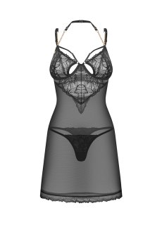画像1: Matildea Black chemise & thong  ｜ブラ付きスリップ＆Tバックショーツ（ワイヤー入り・レース・黒・ベビードール） | Obsessive 高級Sexyランジェリー【即日発送・サイズ交換NG・メール便対象】輸入下着・ランジェリー   (1)