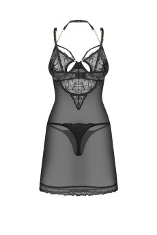 画像2: Matildea Black chemise & thong  ｜ブラ付きスリップ＆Tバックショーツ（ワイヤー入り・レース・黒・ベビードール） | Obsessive 高級Sexyランジェリー【即日発送・サイズ交換NG・メール便対象】輸入下着・ランジェリー   (2)