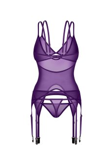 画像2: Vibres corset & thong｜ ガーターベルト付きコルセット＆Tバックショーツ2点セット（ワイヤーなし・シースルー・バイオレット）   | 高級Sexyランジェリー Obsessive【即日発送・サイズ交換NG・メール便対象】輸入下着・ランジェリー   (2)
