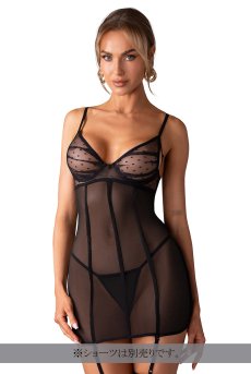 画像3: Nuites chemise  |スリップドレス（ワイヤーあり・ドット・シースルー・ブラック） | Obsessive 高級Sexyランジェリー【即日発送・サイズ交換NG・メール便対象】輸入下着・ランジェリー   (3)