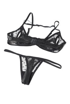 画像10: Nuites 3-pcs  set｜ブラ＆ガーターベルト＆タンガ3点セット（ワイヤーあり・ドット・シースルー・ブラック） | Obsessive 高級Sexyランジェリー【即日発送・サイズ交換NG・メール便対象】輸入下着・ランジェリー   (10)