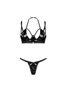 画像1: Keira Lise 2-pcs set｜ブラ＆タンガ2点セット（ワイヤーあり・ボンテージ・ブラック） | Obsessive 高級Sexyランジェリー【即日発送・サイズ交換NG・メール便対象】輸入下着・ランジェリー   (1)